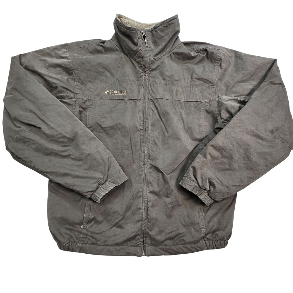 Columbia Jacket Mens Medium Brown Windbreaker Lined Insulated Fleece Pockets